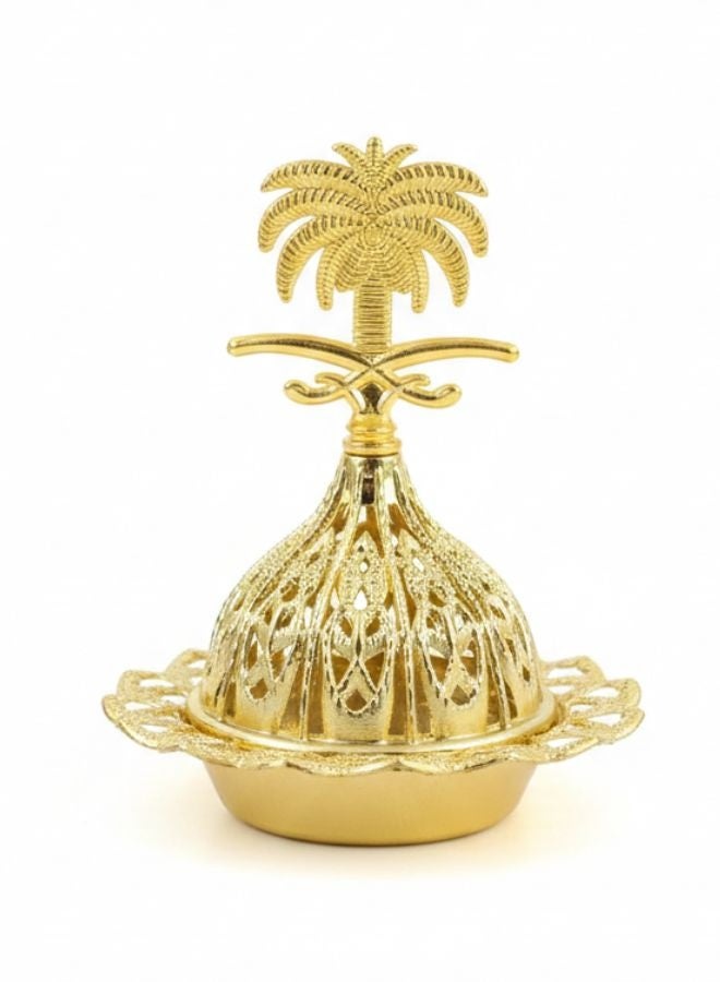 مبخرة بخور ذهبية بتصميم عربي فاخر – مبخرة معدنية مزخرفة من الحديد عالي الجودة مع غطاء قابل للإزالة – لتعطير الجو ونشر الروائح العطرية بالتساوي – قطعة ديكور فاخرة للمنازل والمناسبات – هدية مثالية للأصدقاء والعائلة - Image 1